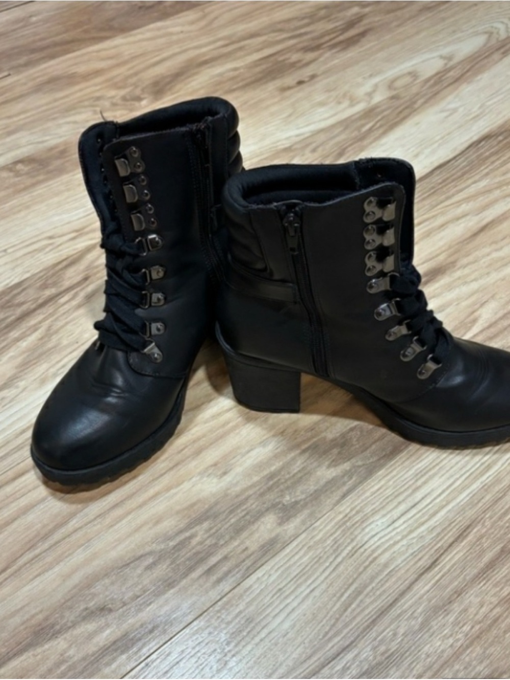 MIA Black Lace-Up Block Heel Ankle Boots